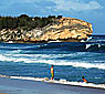 Tourist play on the Shipwrecks beach while watching surfers take of on a wave